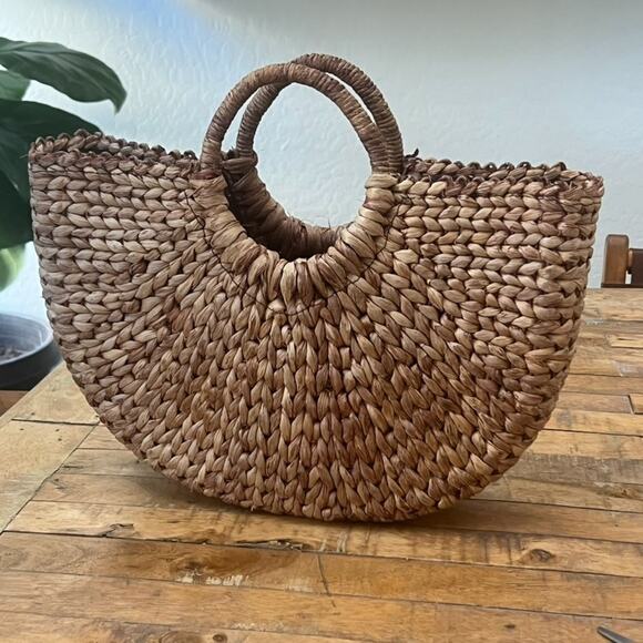 Unbranded Handbags - Xhilaration Straw Woven Tote Rattan Round Top Handle Handbag